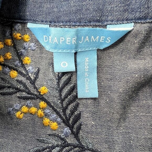 Draper James Embroidered Chambray Dark Wash Floral Shirtdress Size 0 - Picture 5 of 5